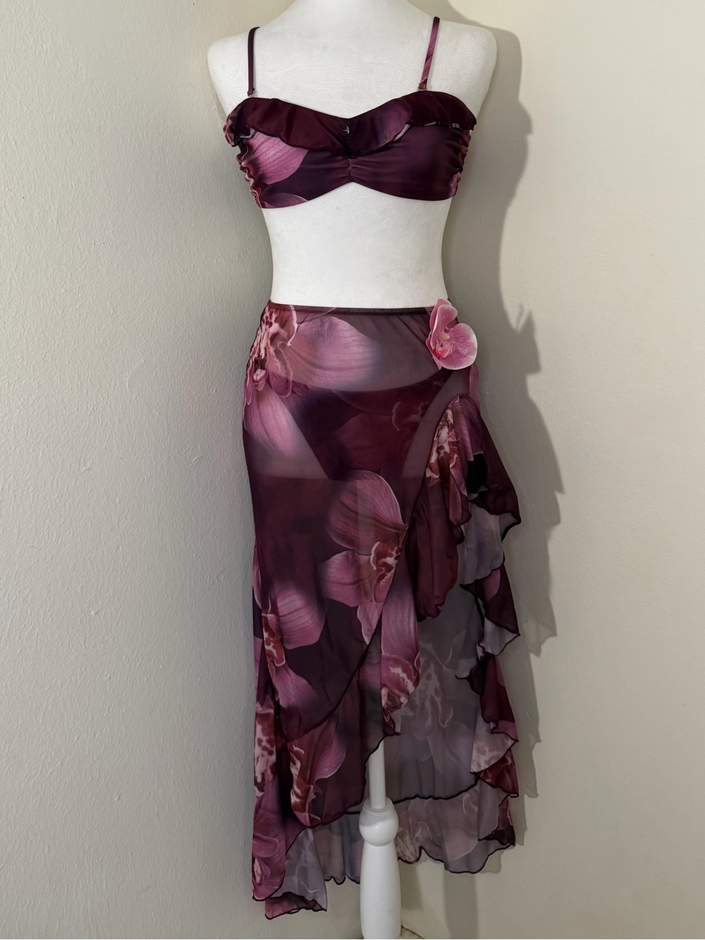 Purple floral-print bikini set